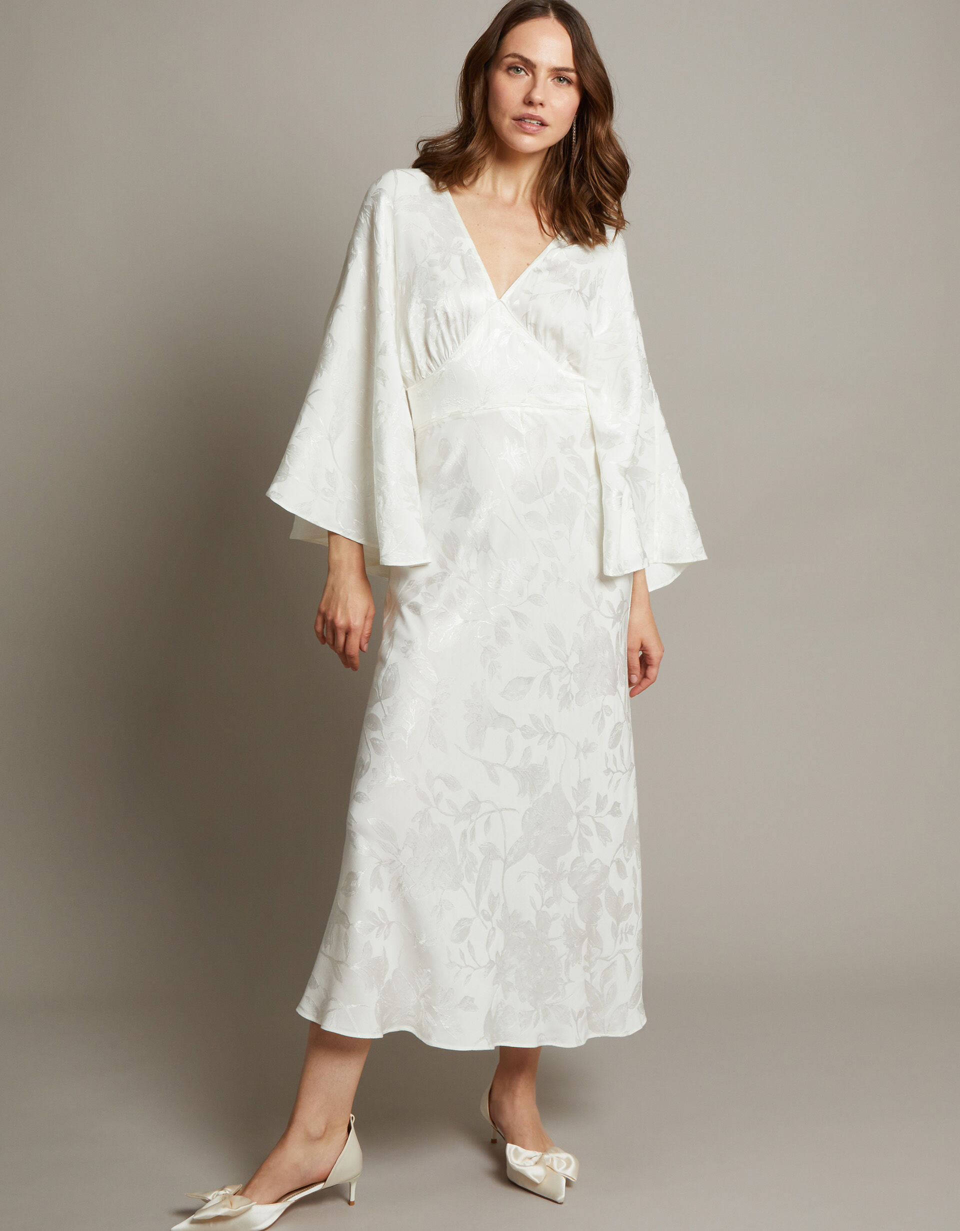 Clara Cape Satin Wedding Dress Ivory