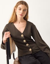 Perna V-Neck Button Jersey Top, Brown (CHOCOLATE), large