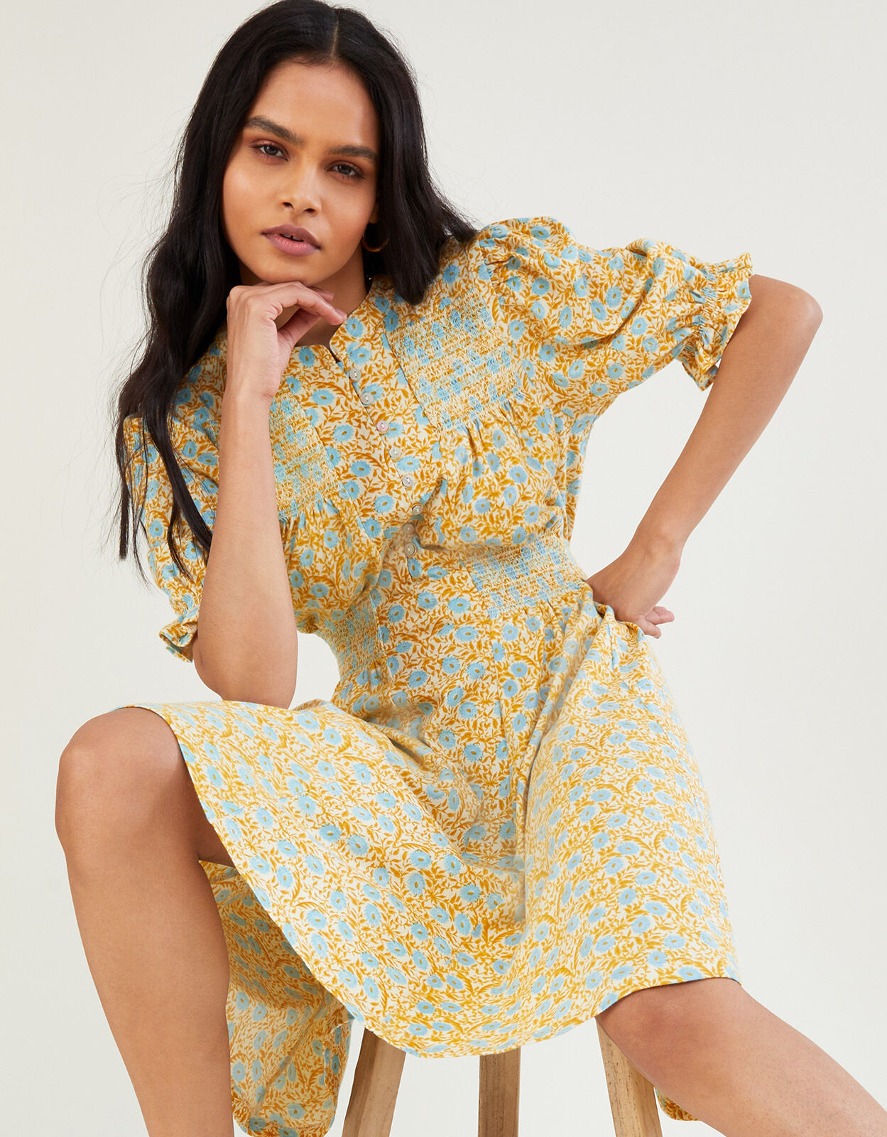 Yellow floral dress uk sales