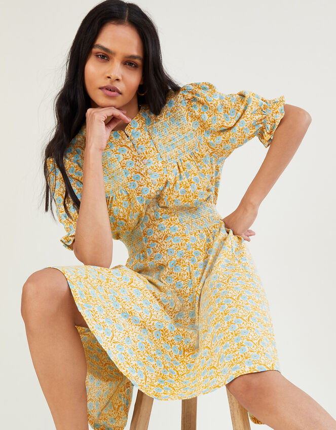 Ditsy Floral Dress, Yellow (OCHRE), large