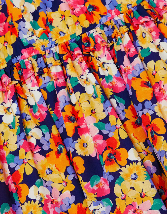 Multi Flower High Low Dress in Recycled Polyester, Orange (ORANGE), large
