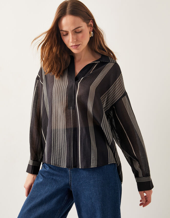 Andi Stripe Blouse, Black (BLACK), large