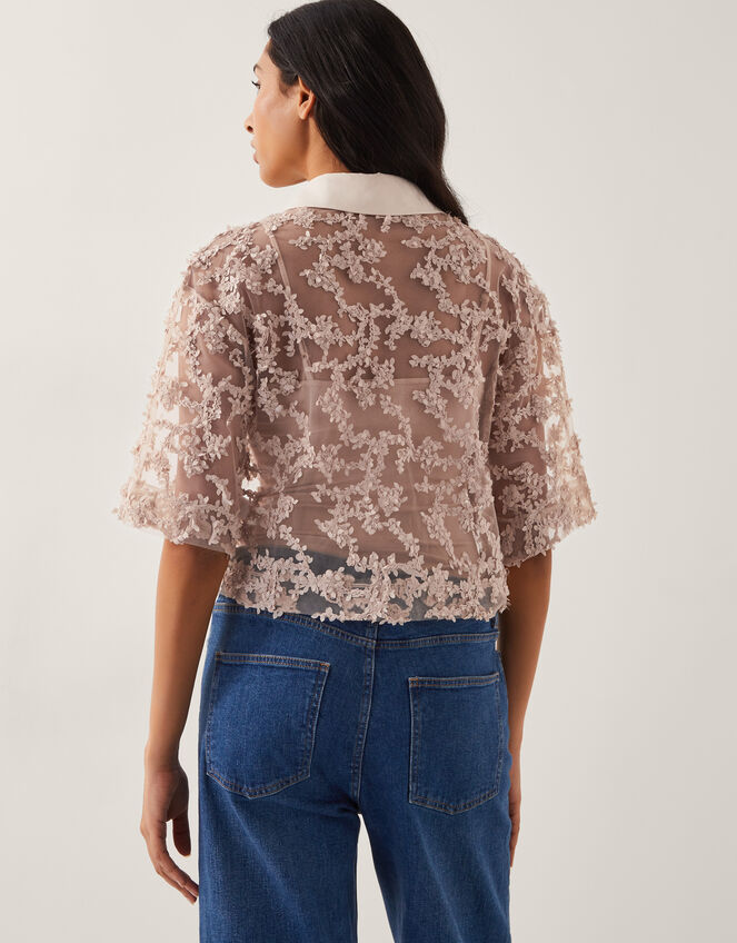 Alanna Sheer Appliqué Shirt, Nude (NUDE), large