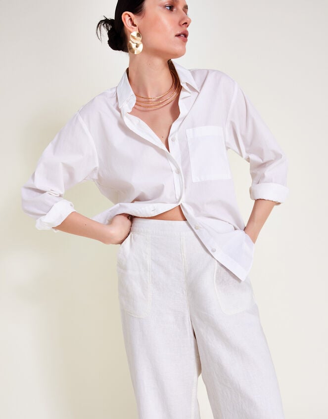 Parker Linen Crop Trousers, White (WHITE), large