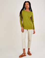Slash Neck Zip Jumper with LENZING™ ECOVERO™, Green (CHARTREUSE), large