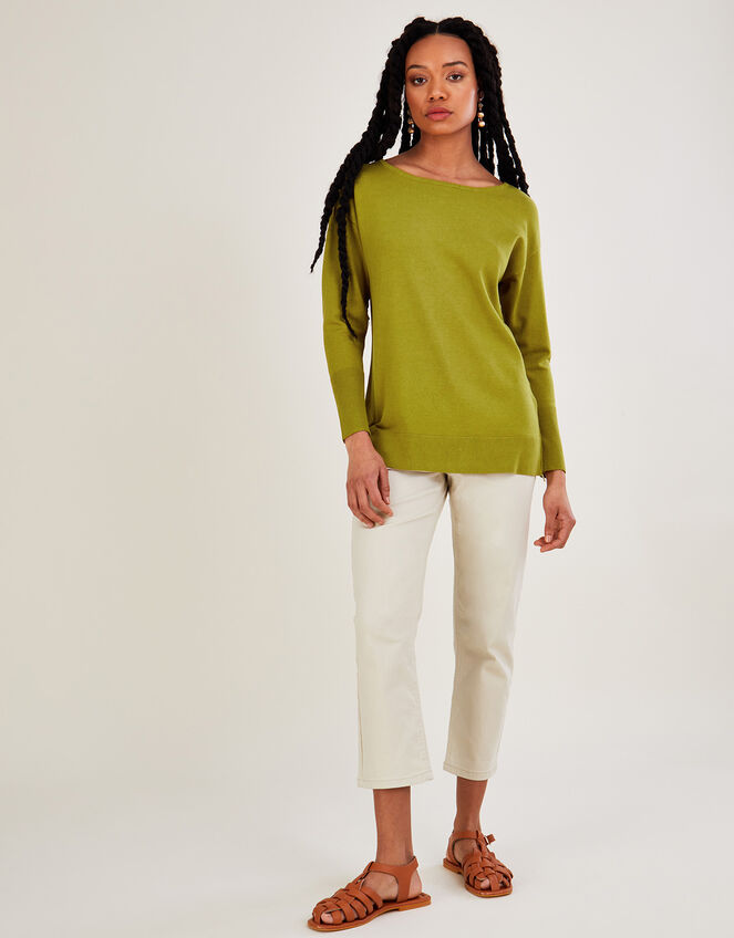 Slash Neck Zip Jumper with LENZING™ ECOVERO™, Green (CHARTREUSE), large