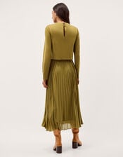 Penny Pleated Midi Dress, Green (OLIVE), large