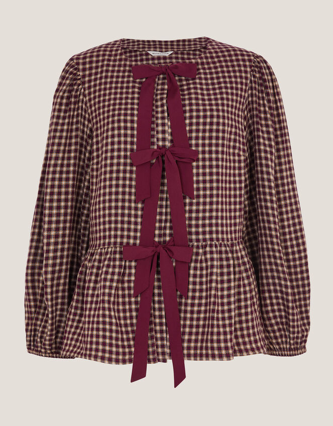 Agatha Check Tie Front Blouse, Red (CHERRY), large
