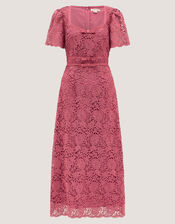 Regina Short Sleeve Lace Midi Dress, Pink (ROSE), large