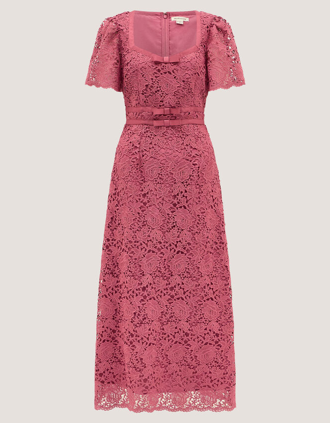 Regina Short Sleeve Lace Midi Dress, Pink (ROSE), large