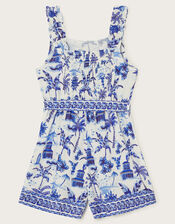 Holiday Print Playsuit, Blue (BLUE), large