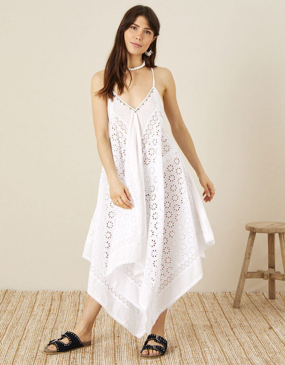 Women Dresses | Miquel Broderie Hanky Hem Dress White - MG60691