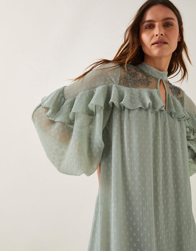 Debbie Polka Dot Ruffle Maxi Dress, Green (SAGE), large