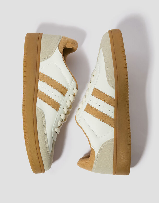 Tammi Faux Leather Sport Stripe Trainers, White (WHITE), large