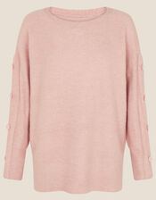 Honeycomb Stitch Button Sleeve Jumper, Pink (SOFT PINK), large
