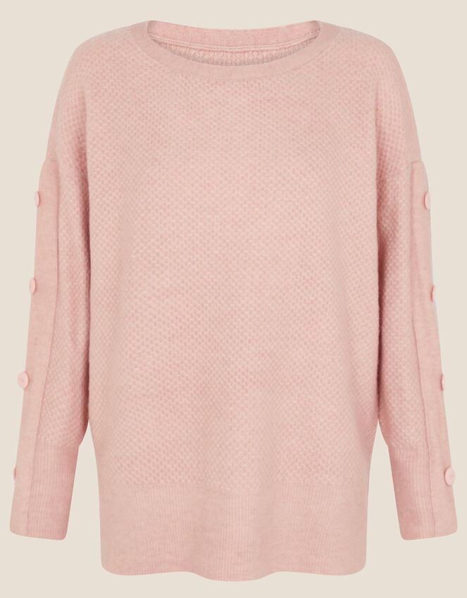 Honeycomb Stitch Button Sleeve Jumper, Pink (SOFT PINK), large