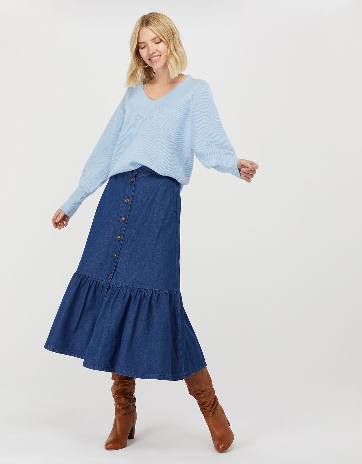Tori Denim Midi Skirt in Organic Cotton Blue