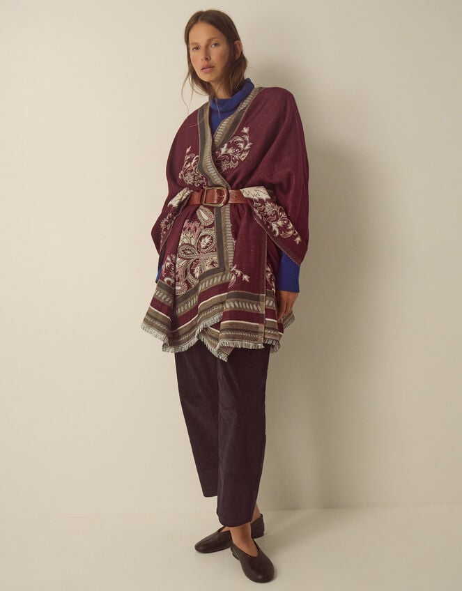 Crissy Jacquard Poncho, Red (BERRY), large