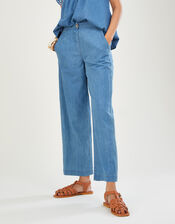 Denim Pull On Crop Trousers in Sustainable Cotton, Blue (BLUE), large