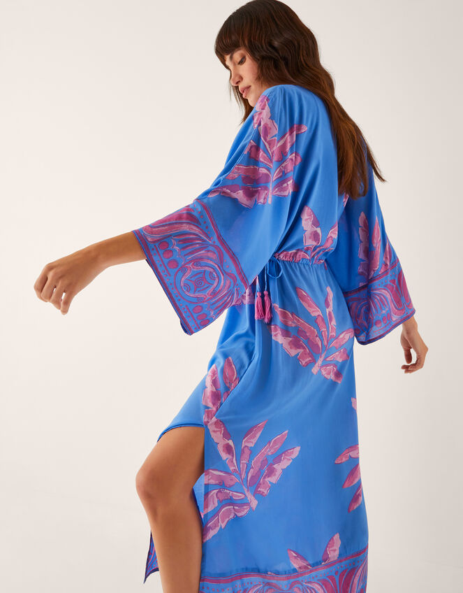 Pamela Palm Print Kaftan Dress, Blue (BLUE), large