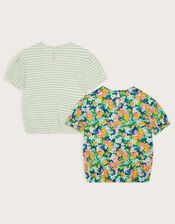 2-Pack Stripe Floral T-Shirts, Blue (NAVY), large