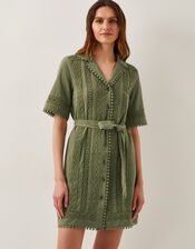 Amelia Embroidered Mini Shirt Dress, Green (KHAKI), large