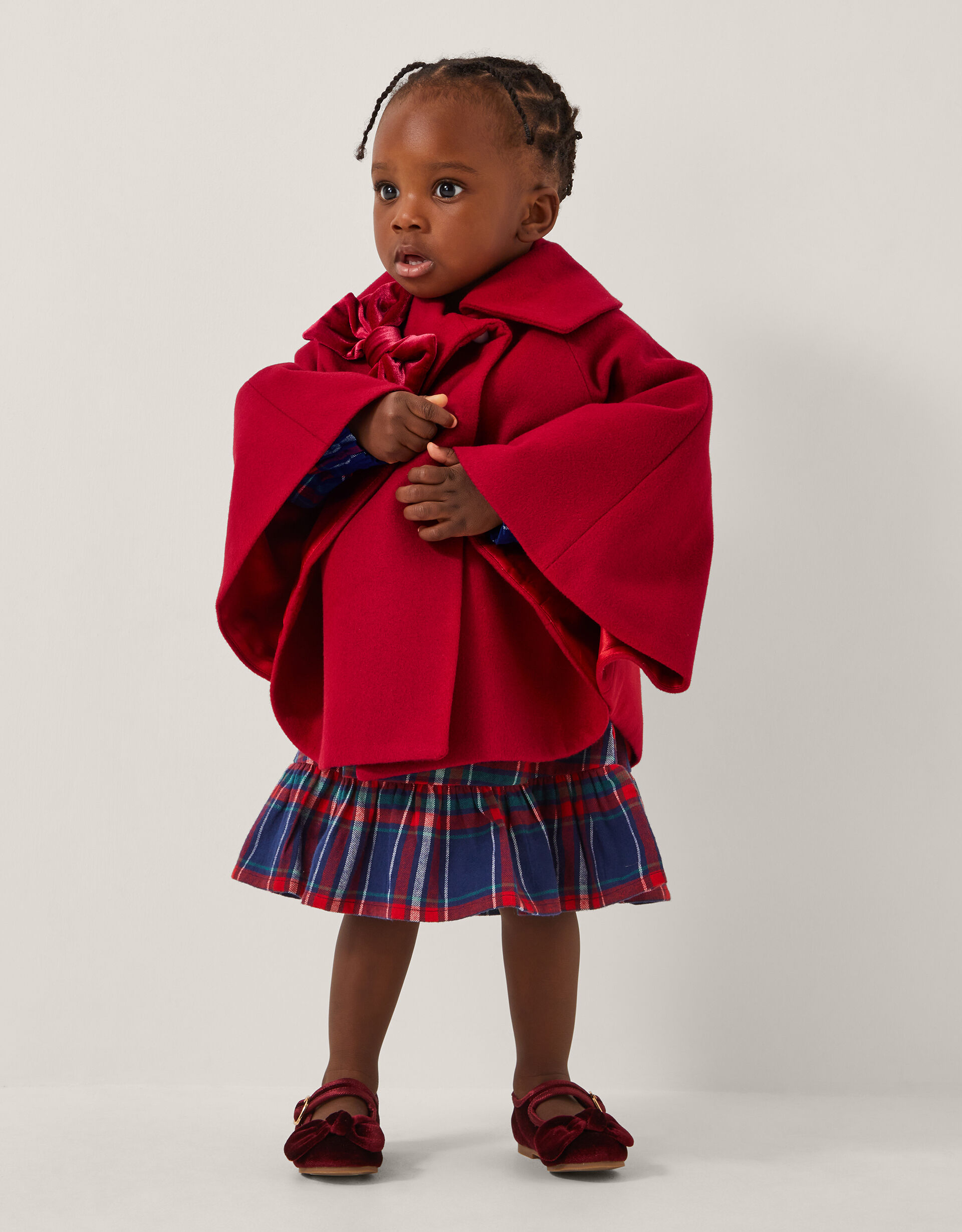 Baby Velvet Bow Cape Coat Red