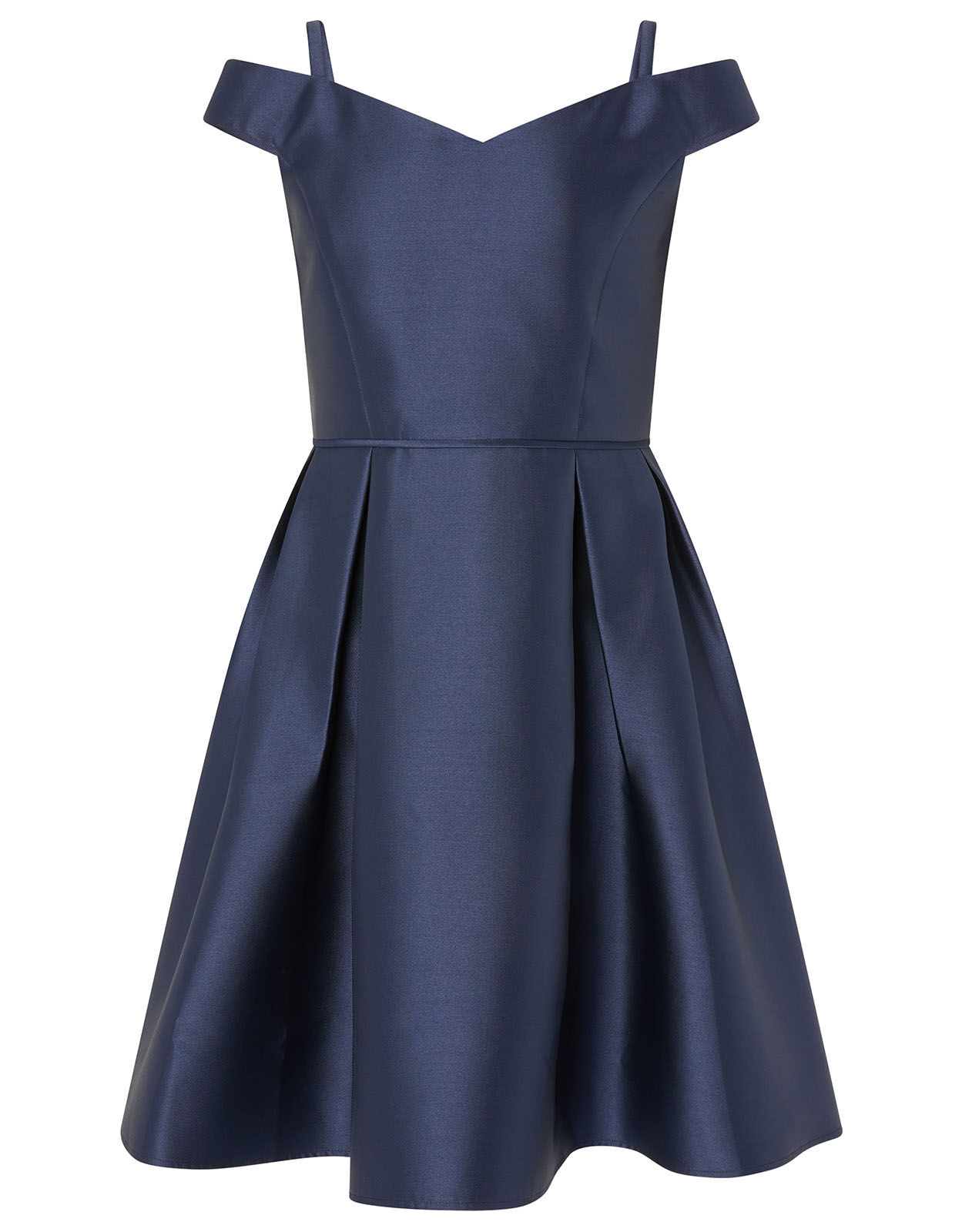 Duchess Twill Bardot Prom Dress Blue