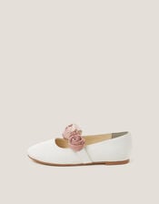 Rosette Strap Ballet Flats, Ivory (IVORY), large