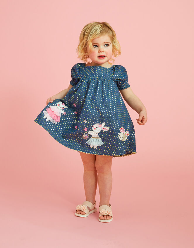 Baby Foil Spot Character Chambray Dress Blue
