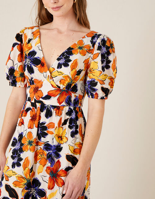 Floral Maxi Dress in Pure Cotton Orange