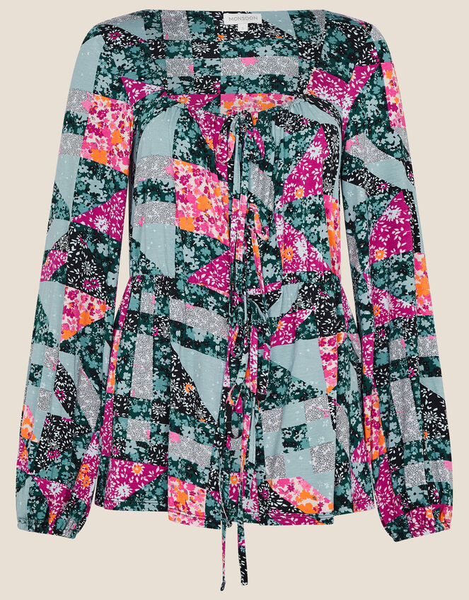 Patch Print Jersey Long Sleeve Top, Multi (MULTI), large
