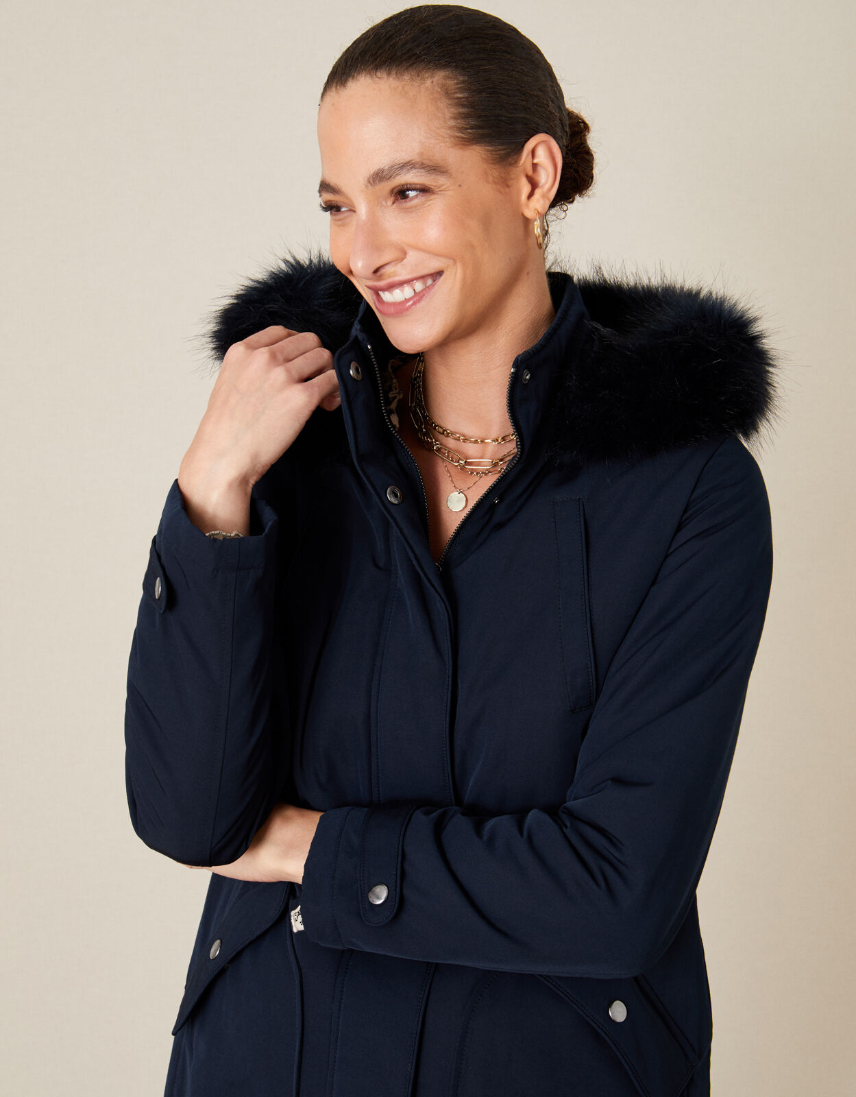 Blue parka coat with fur hood hotsell