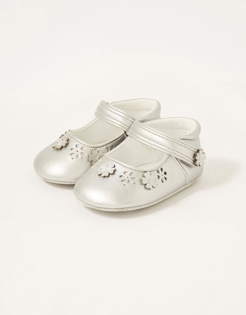 3D Flower Shimmer Booties, Silver (SILVER), large