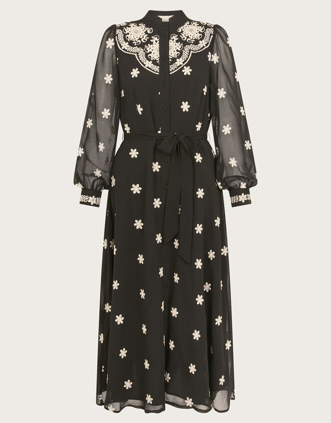 Fiori Embroidered Shirt Dress, Black (BLACK), large