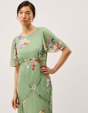 Amber Flutter Floral Print Maxi Dress, Green (GREEN), large