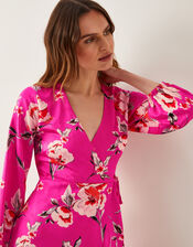 Meredith Floral Midi Wrap Dress, Pink (PINK), large