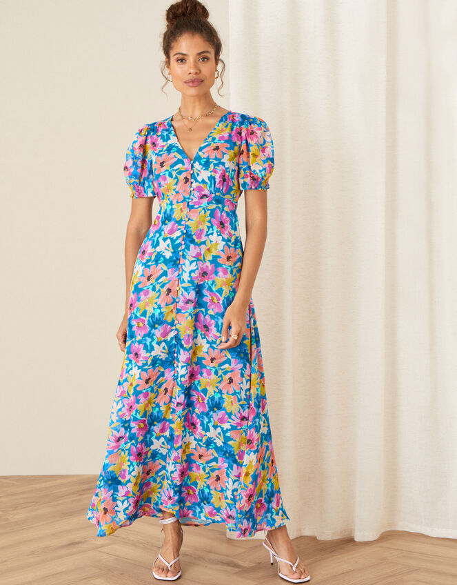 Shirrin Floral Tea Dress Blue | Dresses | Monsoon UK.