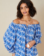 Benita Printed Off-Shoulder Top, Blue (BLUE), large