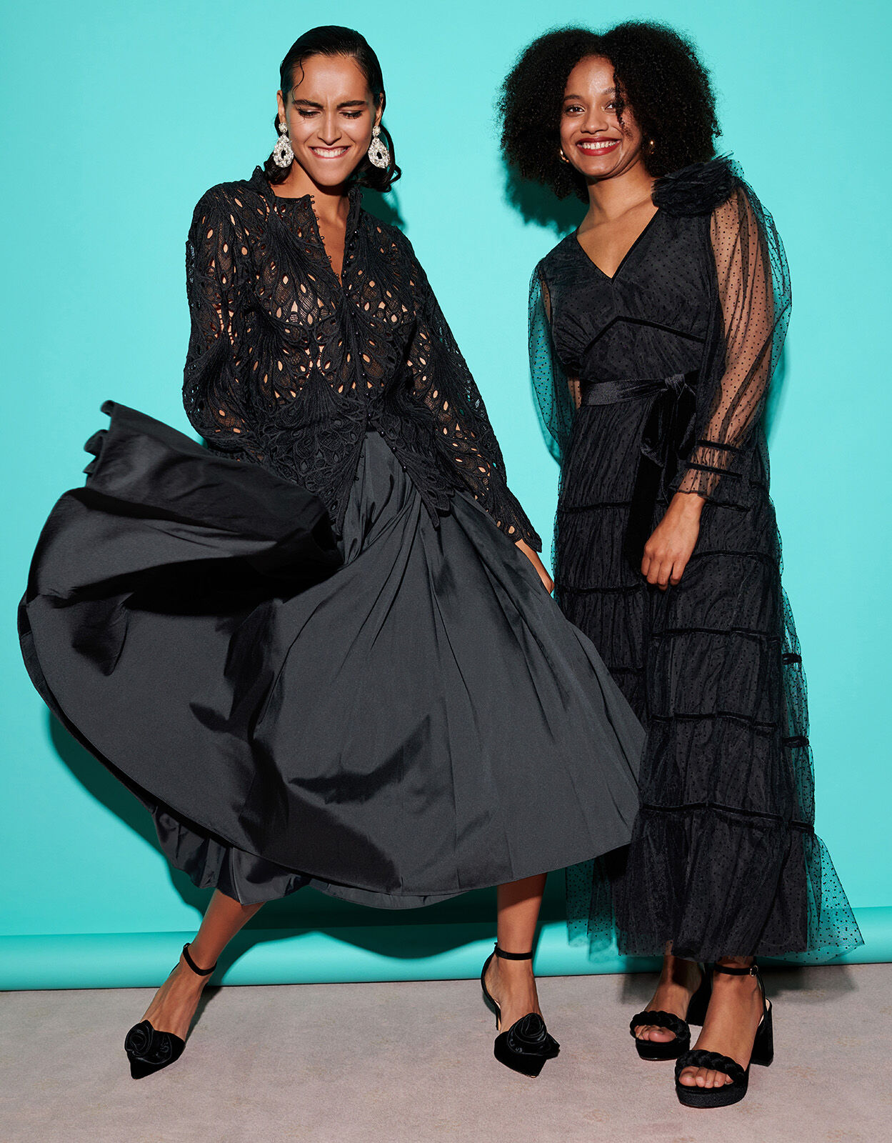Long black taffeta skirt on sale
