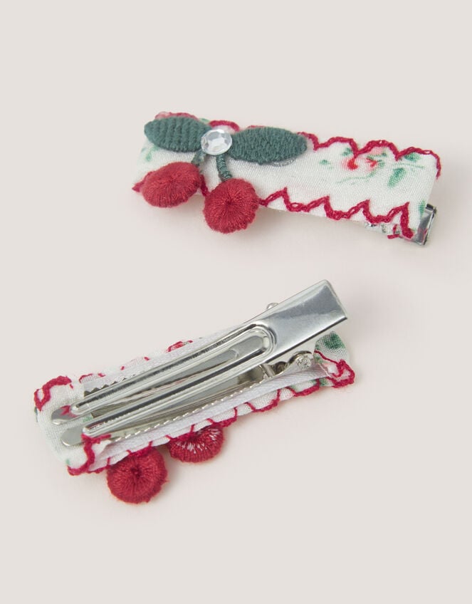2-Pack Cherry Embroidered Hair Clips, , large