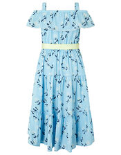 Chloe Floral Tiered Maxi Dress in Recycled Fabric, Blue (BLUE), large