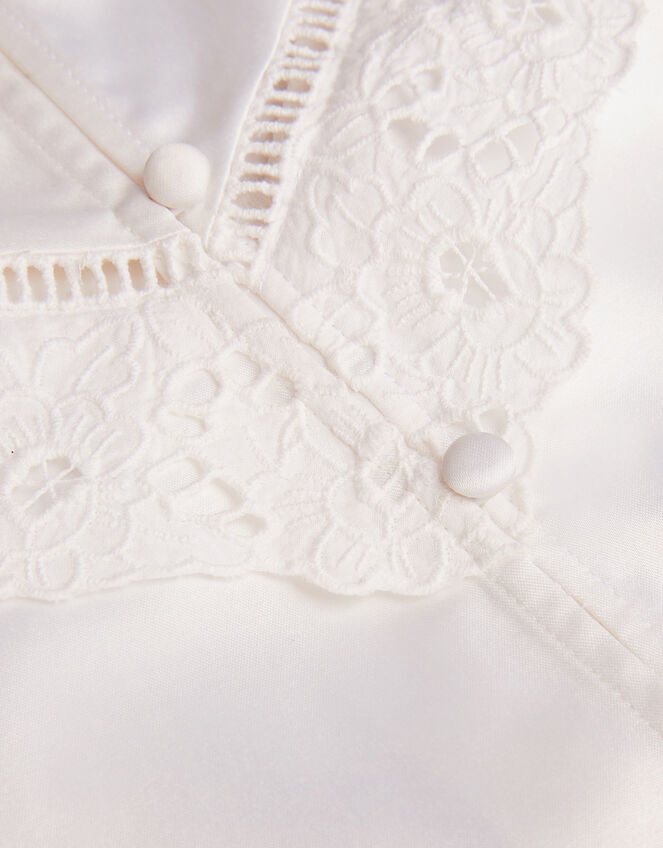 Embroidered Collar Satin Blouse, Ivory (IVORY), large