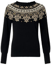 Embellished Fair Isle Knit Jumper, Black (BLACK), large
