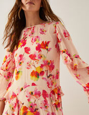 Vanna Frill Floral Print Midi Dress, Ivory (IVORY), large