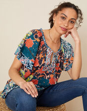 Sufja Printed Jersey Top , Blue (NAVY), large