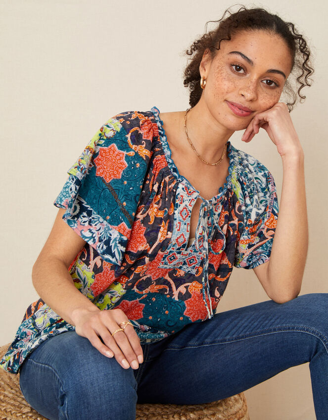 Sufja Printed Jersey Top , Blue (NAVY), large