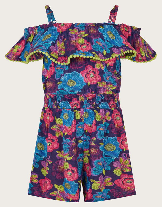 Sketchy Floral Playsuit, Blue (NAVY), large