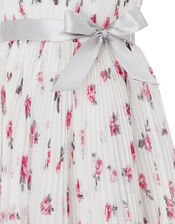 Rose Ember Pleated Floral Dress, Ivory (IVORY), large