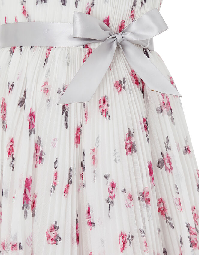 Rose Ember Pleated Floral Dress, Ivory (IVORY), large